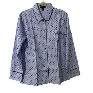 J. Crew Vintage Pajama Top 100% Cotton Swiss Dot Light Blue Navy Womens size M
